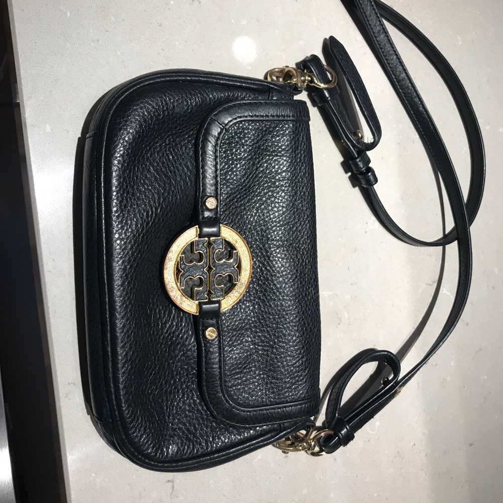 Black Tory Burch Messenger Bag with Gold Detail
